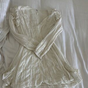 Free people Ivory Boho Lace-Trim Tunic Dress